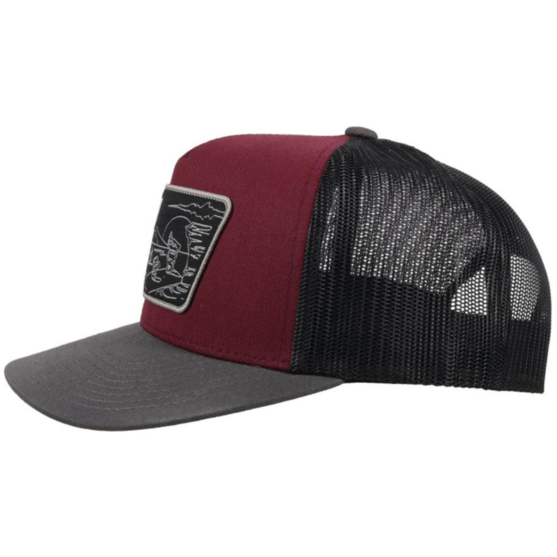 left side of the Davis maroon, grey, and black hat