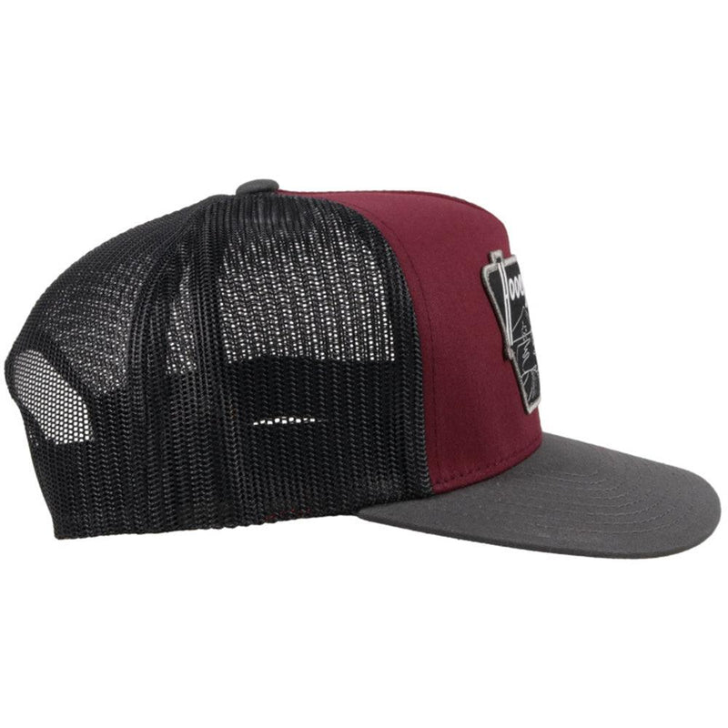 right side of the Davis maroon, grey, and black hat