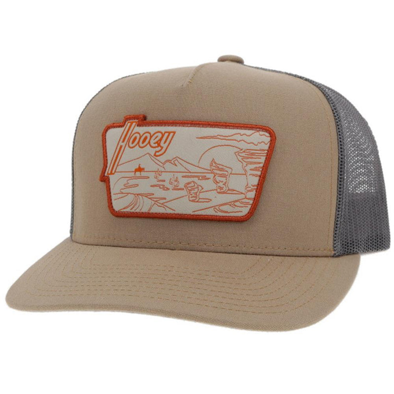 Davis tan and grey hat with orange and white patch