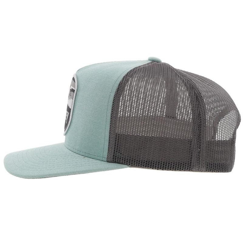 left side of the Teal and grey Cheyenne hat