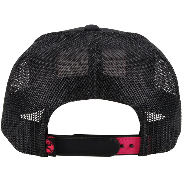 back view of the RLAG black hat with pink details on the snap