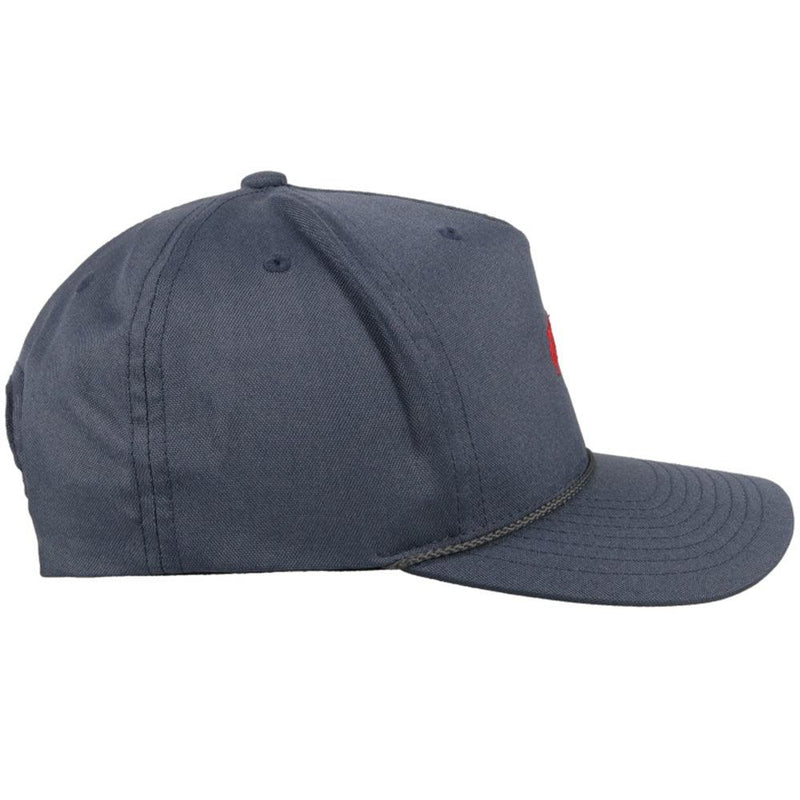 right side of the Navy "Classic" Hooey hat with red embroidered logo