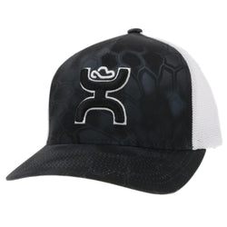 "Bass" black and white scale pattern hat with black and white hooey logo