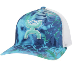 "Bass" blue and white scale hat with teal Hooey logo