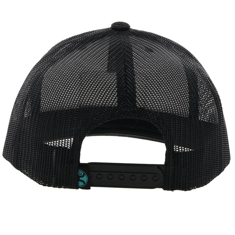back of the Doc youth black hooey hat with blue and black patch