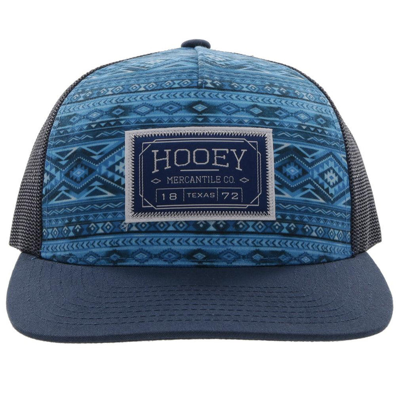 front view of the Doc youth hat in black with blue tones pattern on front