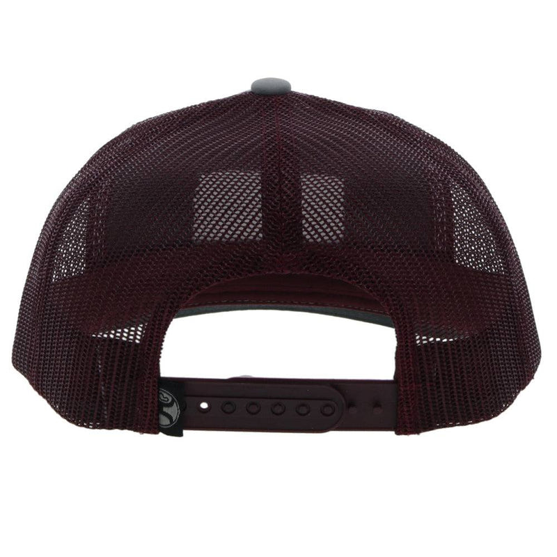 back of the Doc grey and maroon hat with maroon and white patch