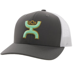Sterling grey and white youth hat with teal and gold Hooey logo