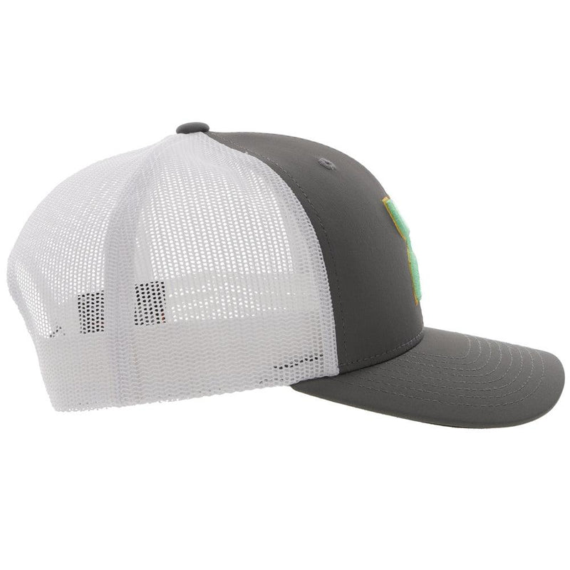right side view of the Sterling youth grey and white hat