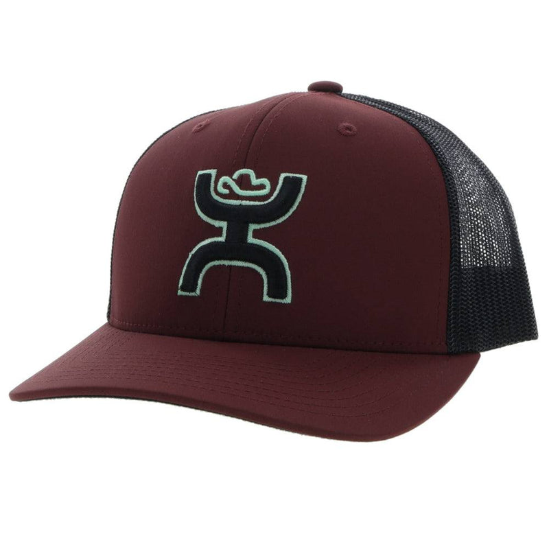 Youth maroon and black Sterling hat with teal and black Hooey logo made from the signature Odessa fabric