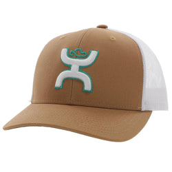 Sterling Youth tan and white hat with teal and white Hooey logo