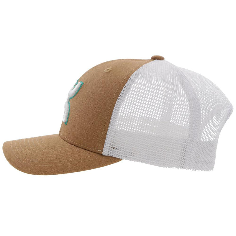 left side view of the Sterling tan and white youth hat