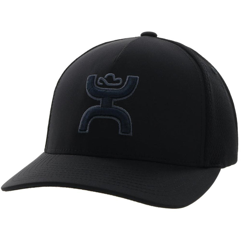 black on black Coach flexfit hat with charcoal logo