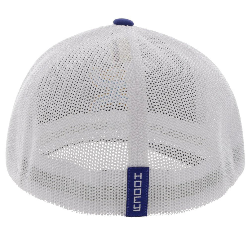 back of the blue and white flexfit Coach hat with gold and baby blue logo