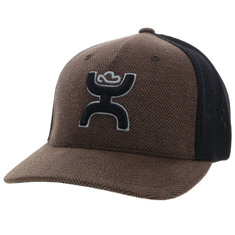 Coach brown and black flexfit hat with black and white logo