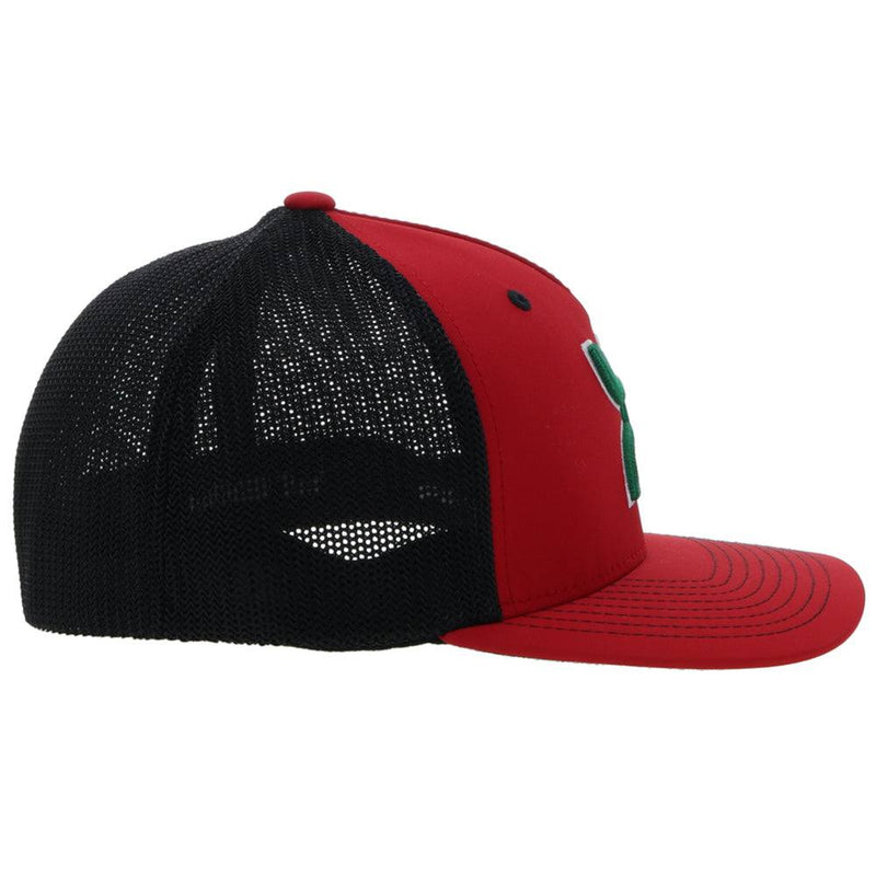 Right side of the Red and black Boquillas hat