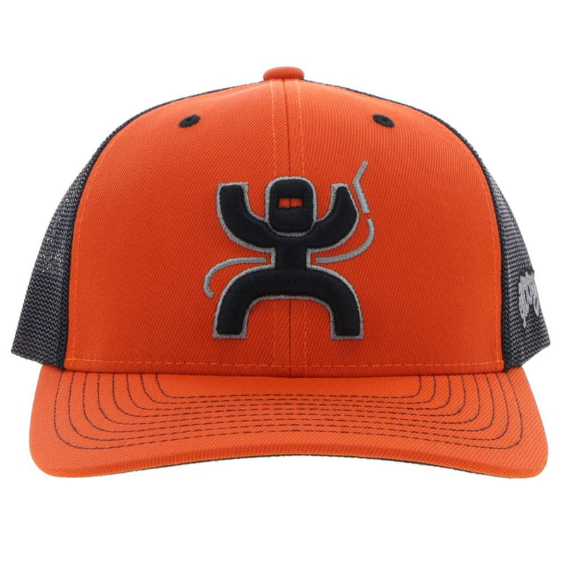 front of the Arc orange and black hat with black and grey Arc logo