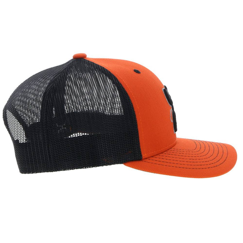 right side of the Arc orange and black hat with black and grey Arc logo