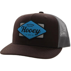 Diamond brown and grey hat with blue and black patch