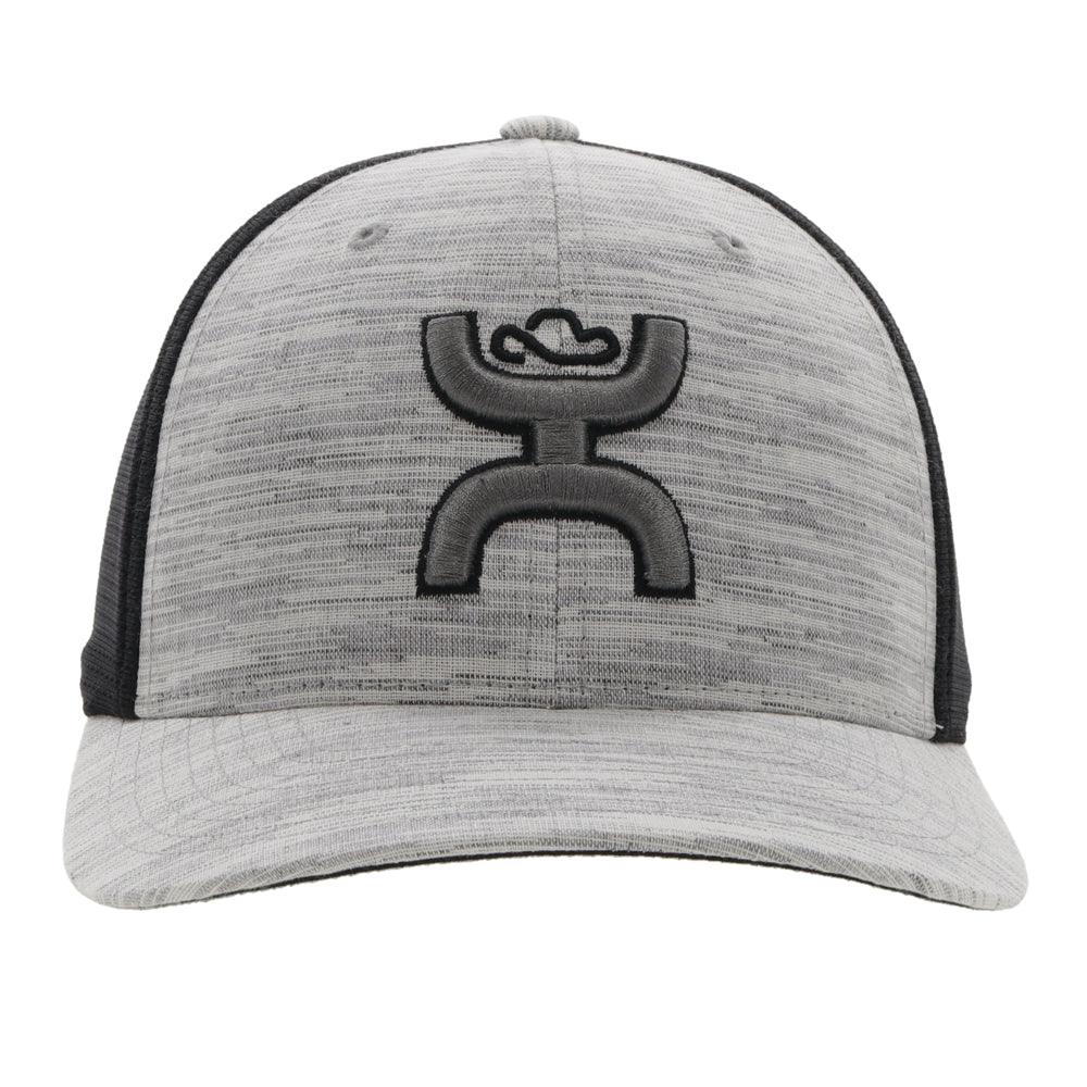 front of the "Ash" grey and black hooey hat with grey hooey logo