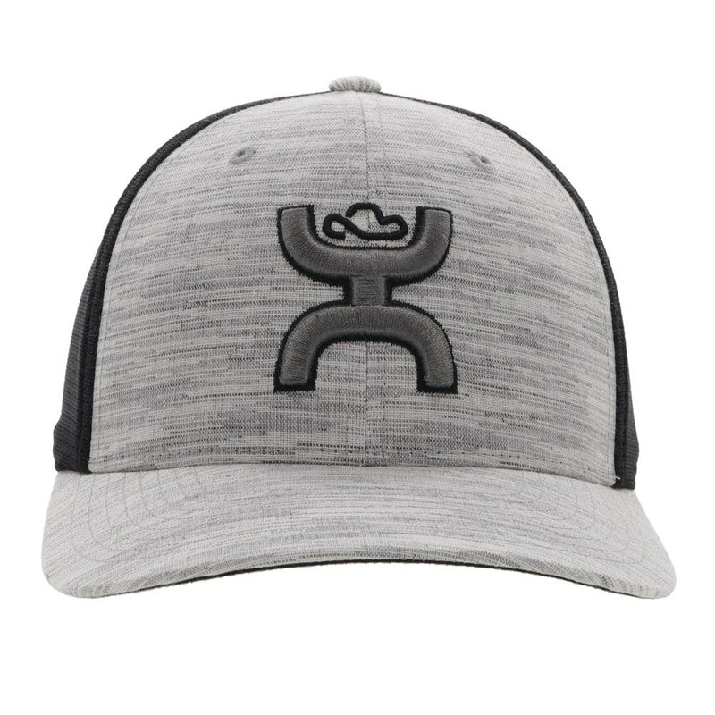 front of the "Ash" grey and black hooey hat with grey hooey logo