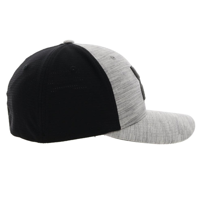 right side of the "Ash" grey and black hooey hat with grey hooey logo