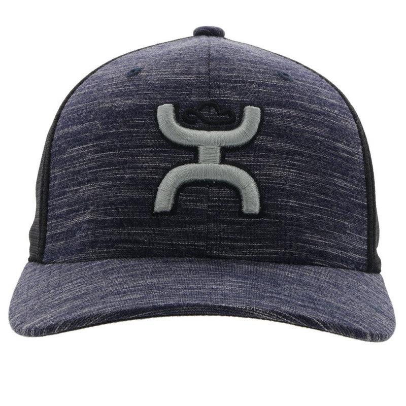 front of the Navy and black "Ash" hat with silver hooey logo