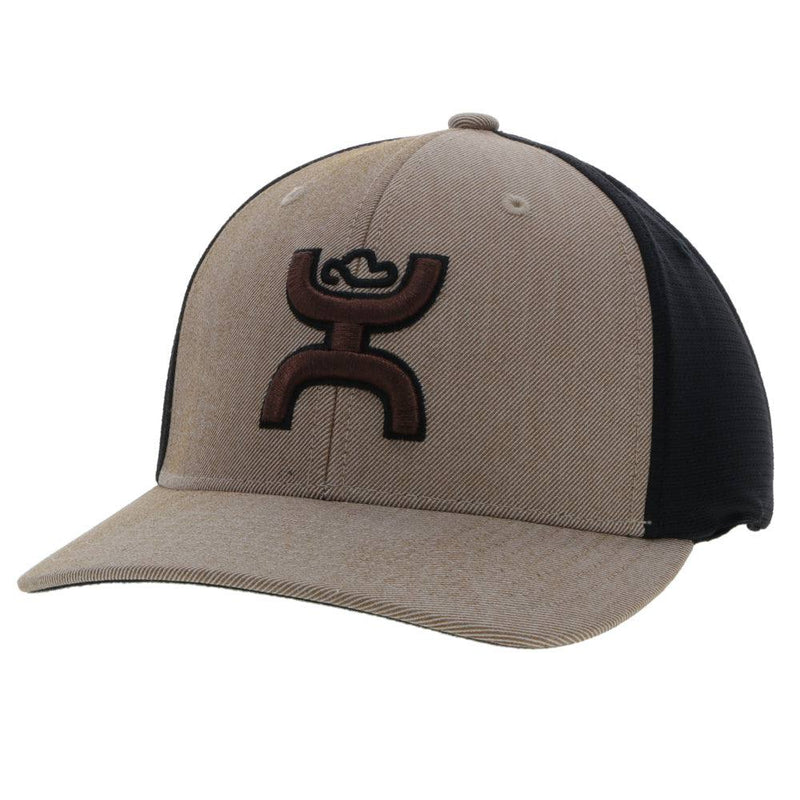 Tan an black "Ash" flexfit hat with brown Hooey logo