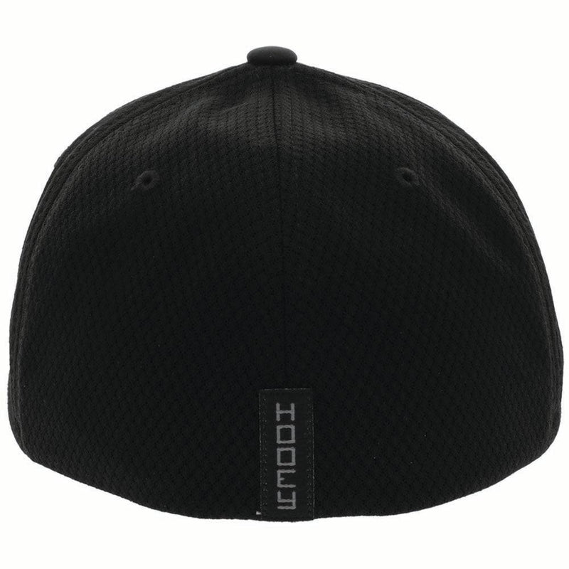 back of the black on black Coach flexfit hat with grey logo