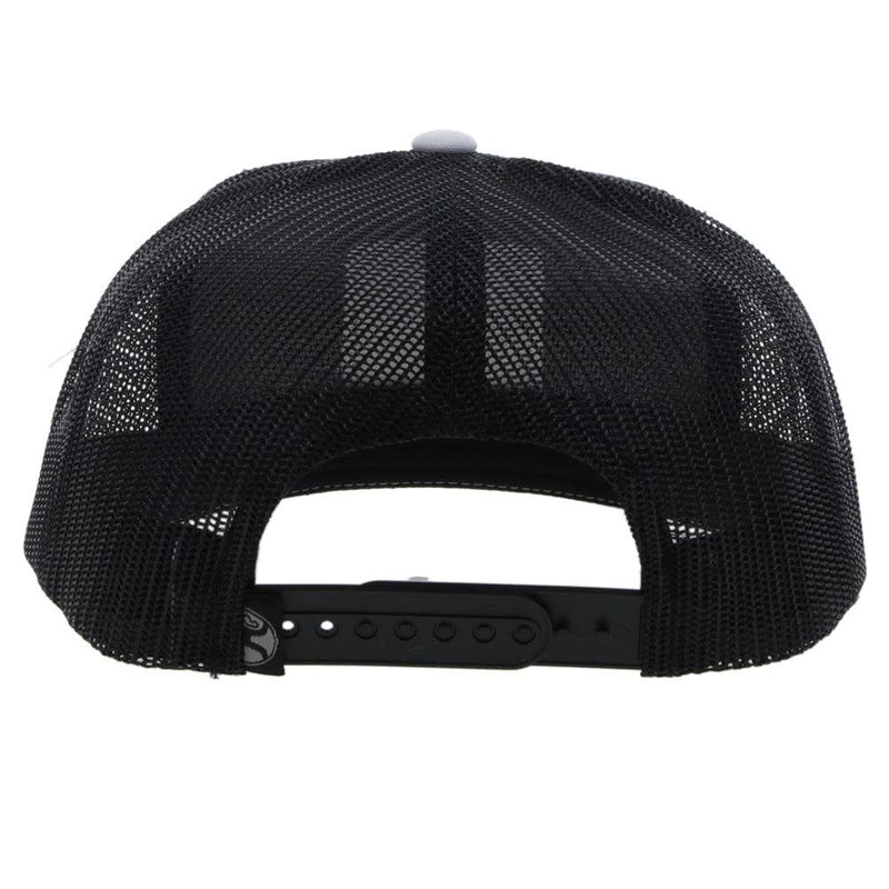 back of the Zia white and black snapback with black and grey square patch