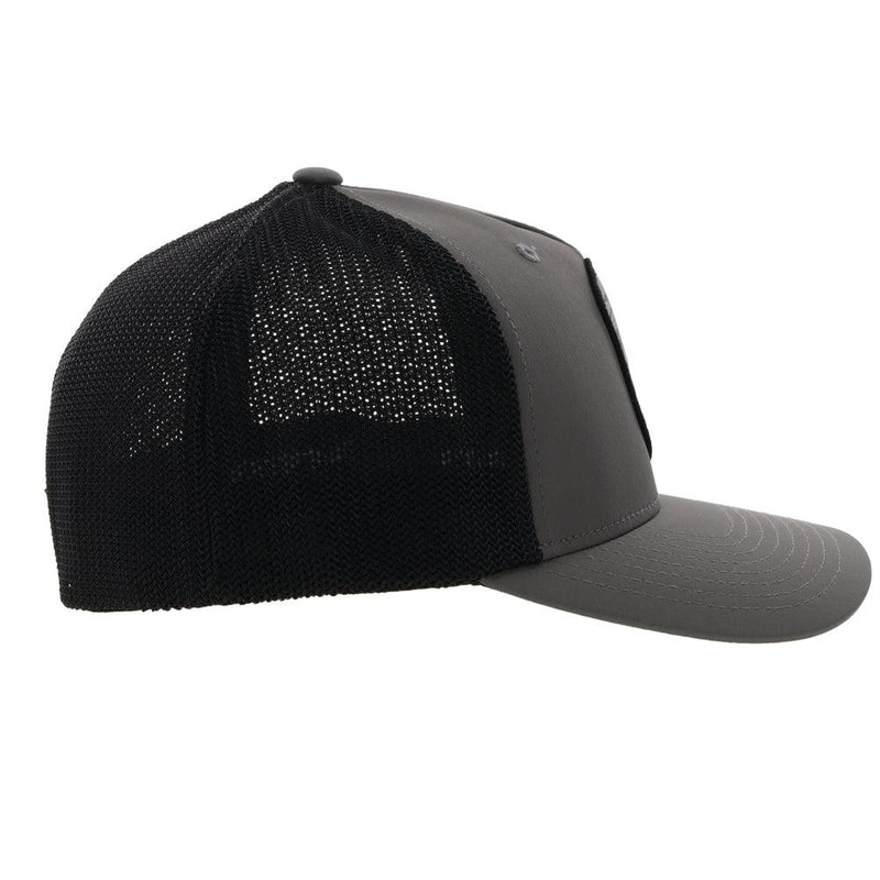 right side of the charcoal and black Cheyenne flexfit hat