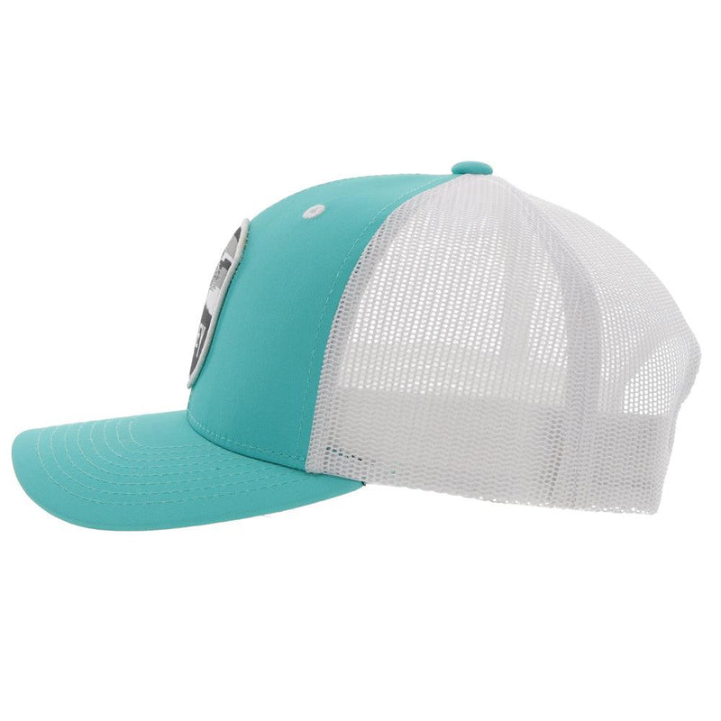left side of the Teal and white Cheyenne hat
