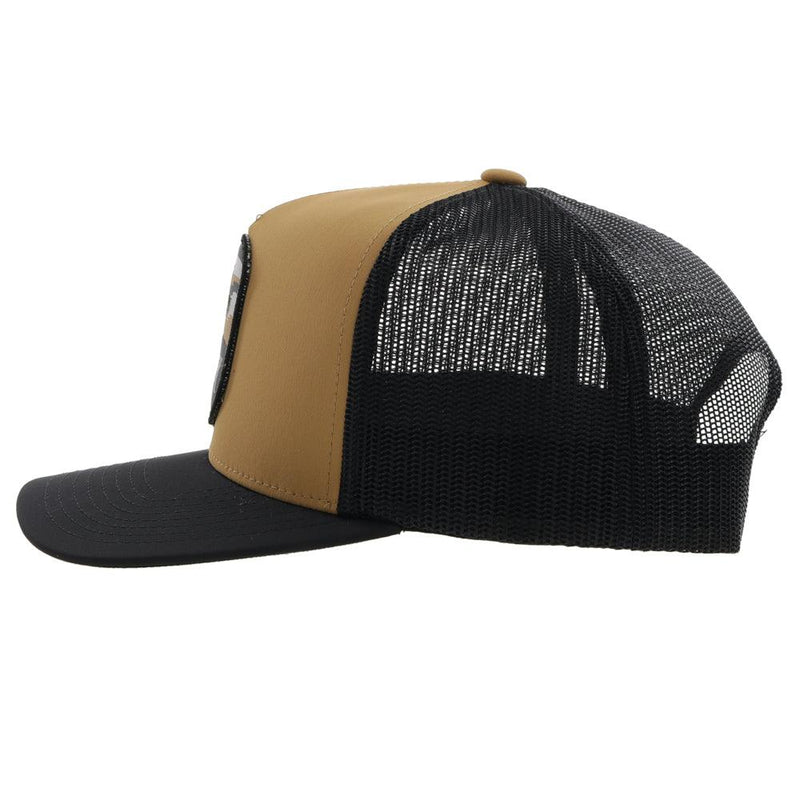 left side of the Tan and black Cheyenne snapback hat