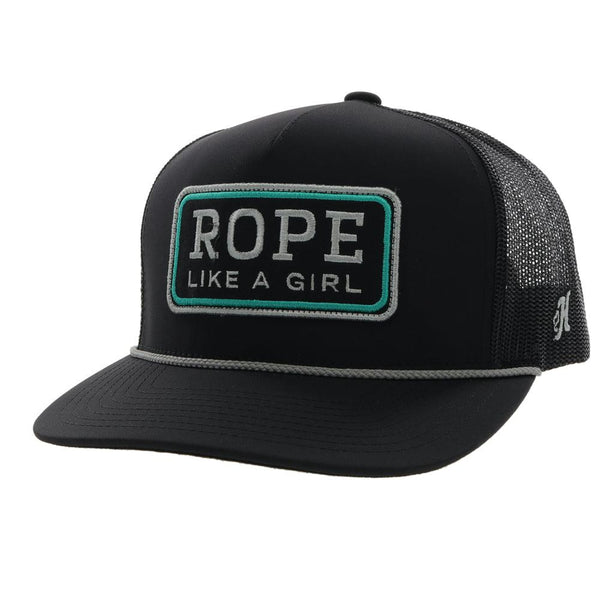 RLAG black hat wit grey and turquoise patch and grey rope detail