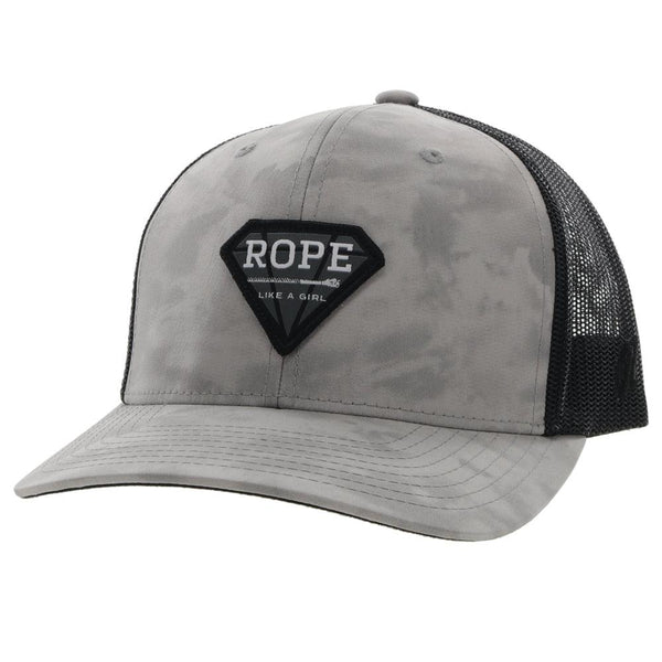 RLAG black and grey hat with grey smudge pattern with black, grey, white diamond patch