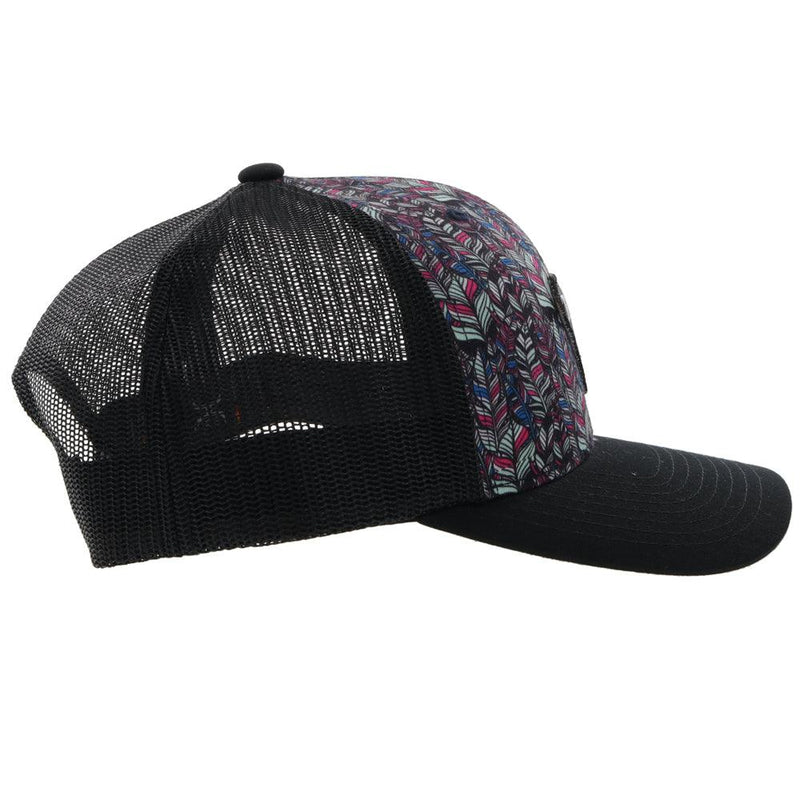 RLAG Pink/Purple/Teal Feather Pattern/Black Hat