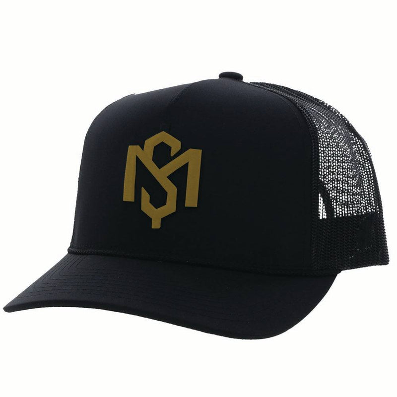 John Wayne Black Hat With Gold Stitched Logo - HOOey Brand, Adjustable Snapback, Structured Crown