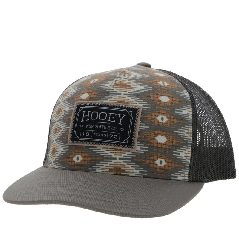 Doc cream, grey, and brown hat with tan and black patch