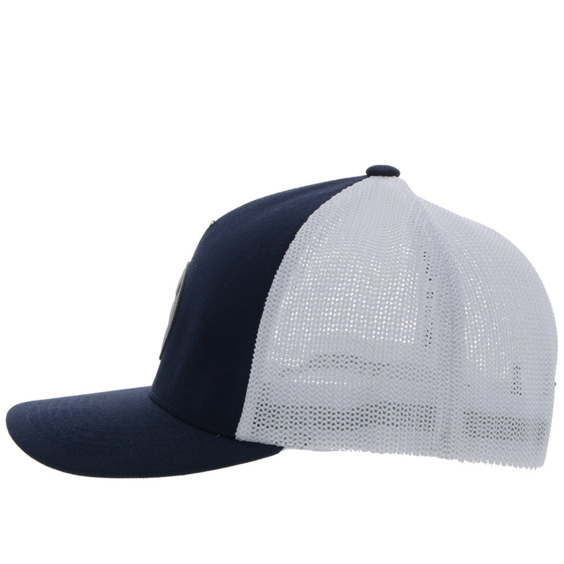 left side of the navy and white Cayman hat