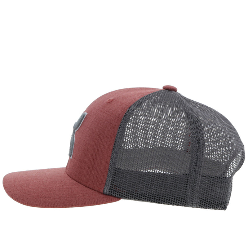left side of the Youth Sterling salmon and grey hat with grey logo