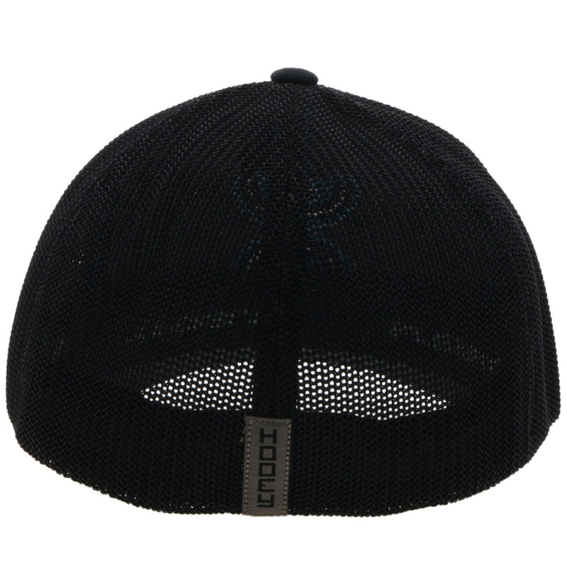 back of the Coach charcoal and black hat with black and blue logo