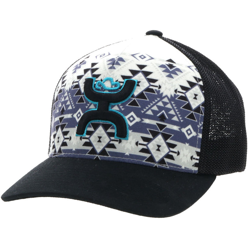 Coach cream, black, and blue hat with aztec pattern