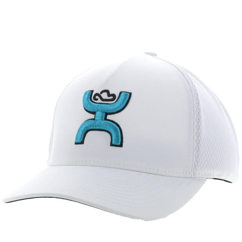 "Coach" White Hat w/Blue & Charcoal Logo