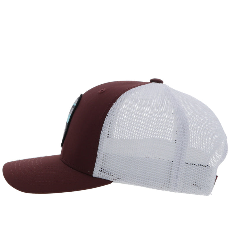 left side of the Maroon and white Cheyenne snapback hat