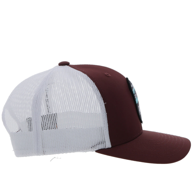 right side of the youth cheyenne maroon and white hat with cheyenne patch