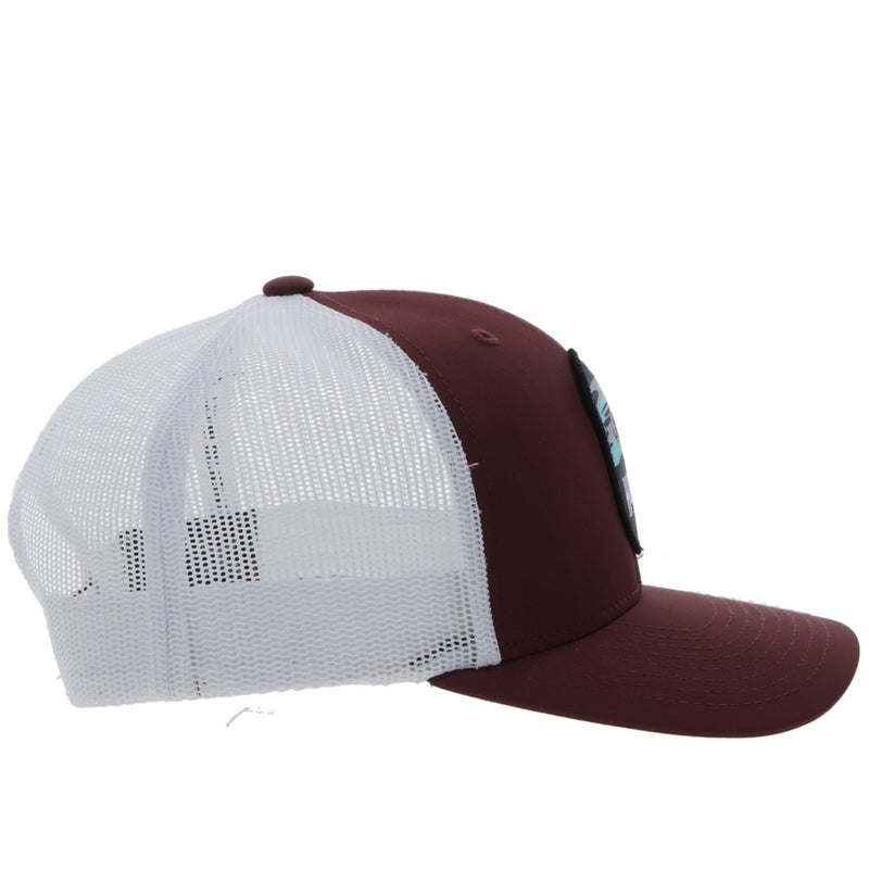 right side of the Maroon and white Cheyenne snapback hat