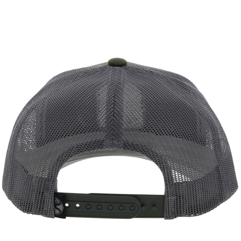 back of the Olive and grey Cheyenne snapback hat