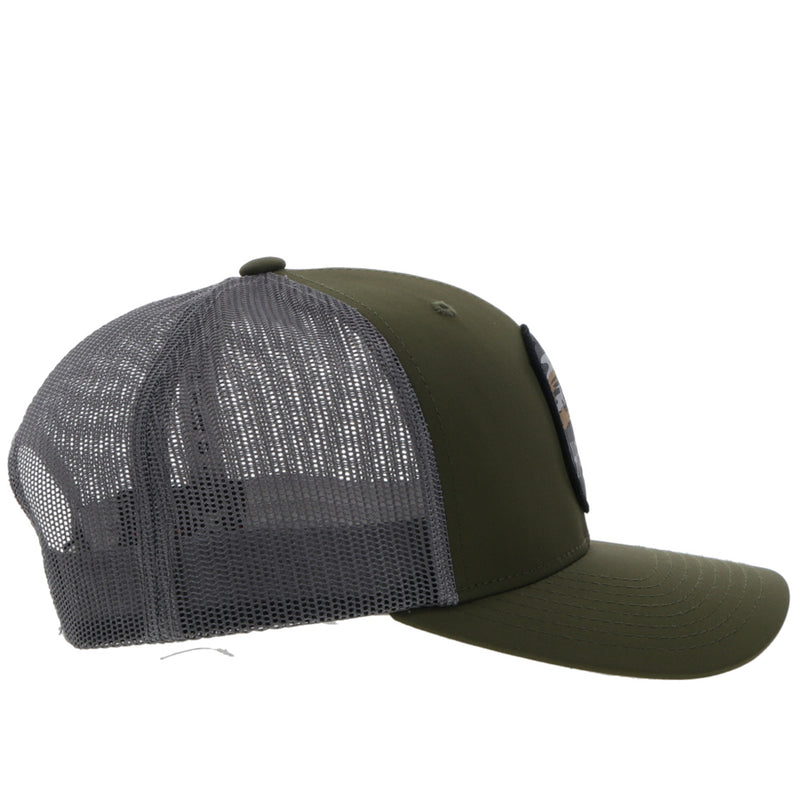 right side of the Olive and grey Cheyenne snapback hat