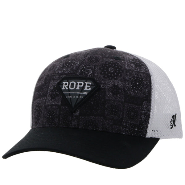 RLAG white and black bandana printed hat with black and grey diamond patch