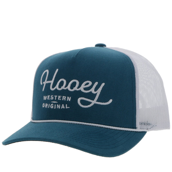 Youth OG Hooey hat in teal and white with white embroidery 